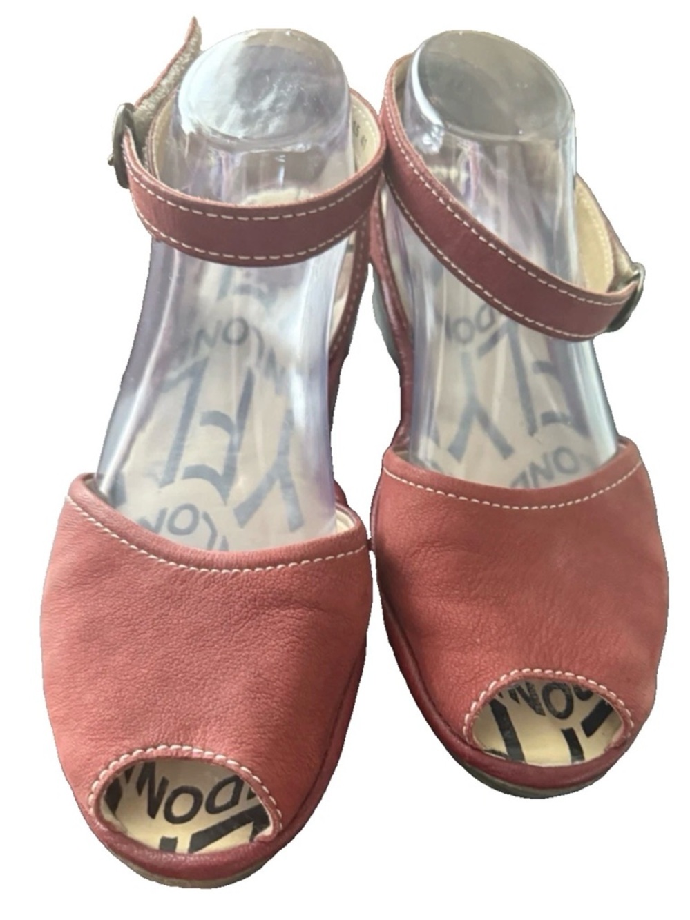 FLY LONDON Red Leather Ankle Strap Open Toe Sandal Low Heel Size 41/10-10.5